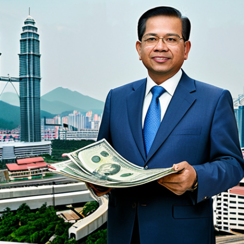 Home 6 Balancing Development and Debt**
"A determined Malaysian finance minister stands before blueprints for infrastructure projects, holding a balanced scale. One side shows modern buildings and transportation, the other, stacks of Ringgit notes. The background features a cityscape blending tradition and modernity. Fully clothed, professional attire, serious expression, safe for work, appropriate content, family-friendly, illustrating fiscal responsibility, perfect anatomy, correct proportions, natural pose, professional illustration."
**