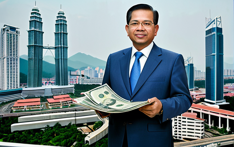 Balancing Development and Debt**
"A determined Malaysian finance minister stands before blueprints for infrastructure projects, holding a balanced scale. One side shows modern buildings and transportation, the other, stacks of Ringgit notes. The background features a cityscape blending tradition and modernity. Fully clothed, professional attire, serious expression, safe for work, appropriate content, family-friendly, illustrating fiscal responsibility, perfect anatomy, correct proportions, natural pose, professional illustration."
**