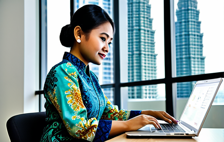 **

"A successful Malaysian businesswoman in a vibrant batik Kebaya, working on a laptop in a modern Kuala Lumpur office, Petronas Towers visible in the background, fully clothed, professional attire, safe for work, perfect anatomy, natural proportions, professional photography, high quality."

**
